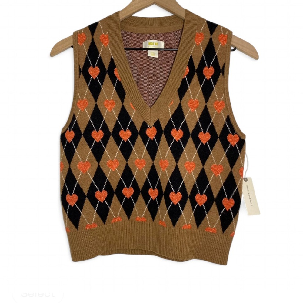 Maeve Anthropologie Women’s S NWT Vera Heart Argyle Knit Sweater Vest